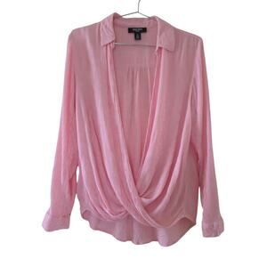 Nine West Jeans Striped Surplice Blouse Coral White Women Size M Long Sleeve